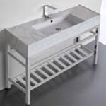 Scarabeo 5125-F-CON2 Modern Marble Design Ceramic Console Sink and Polished Chrome Base